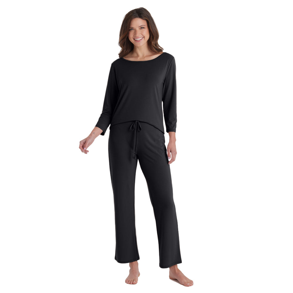 Charlie - 3/4 Sleeve Boatneck Long PJ Set Black