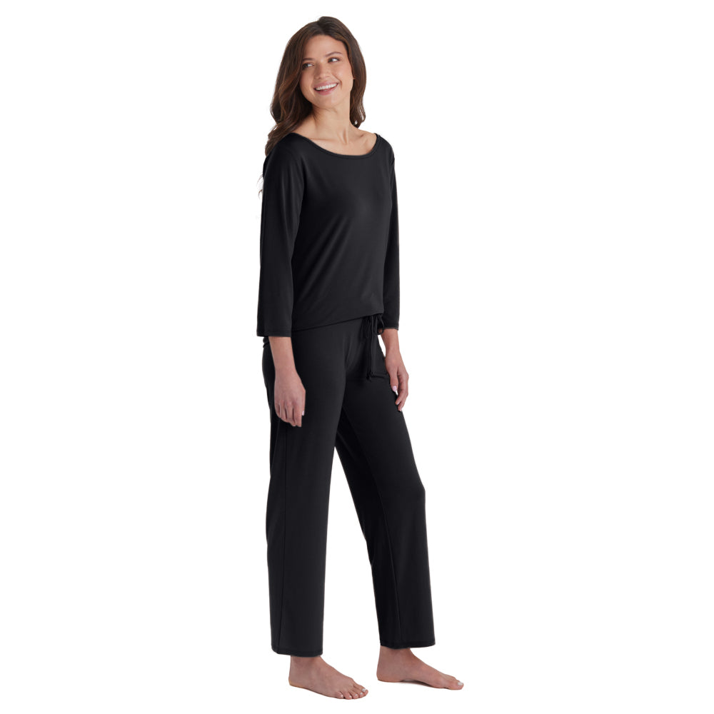 Charlie - 3/4 Sleeve Boatneck Long PJ Set Black
