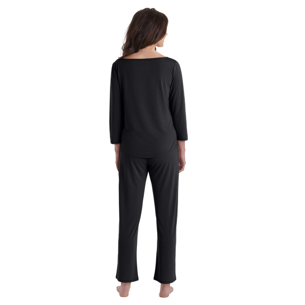 Charlie - 3/4 Sleeve Boatneck Long PJ Set Black