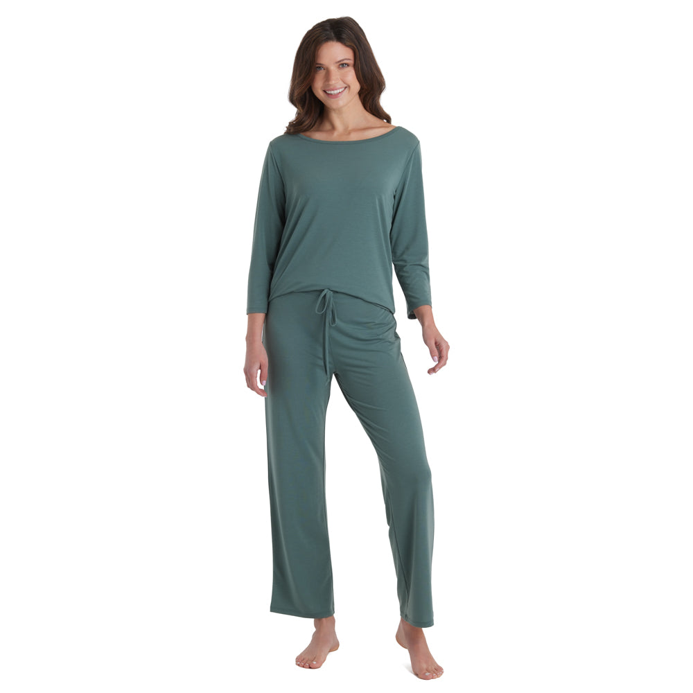 Charlie - 3/4 Sleeve Boatneck Long PJ Set Dusty Green