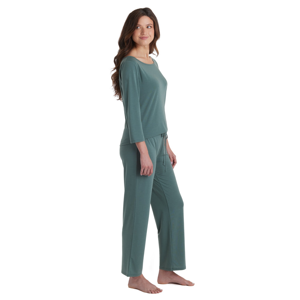 Charlie - 3/4 Sleeve Boatneck Long PJ Set Dusty Green