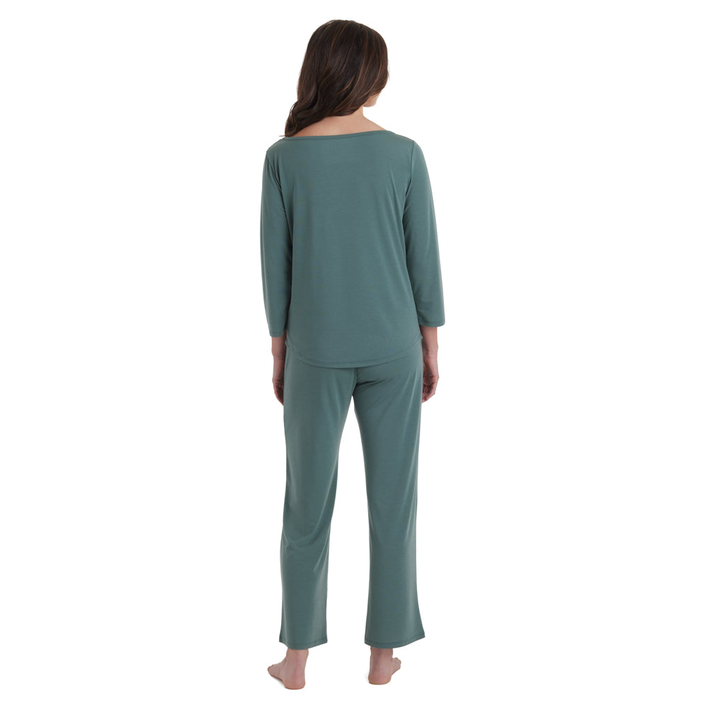 Charlie - 3/4 Sleeve Boatneck Long PJ Set Dusty Green