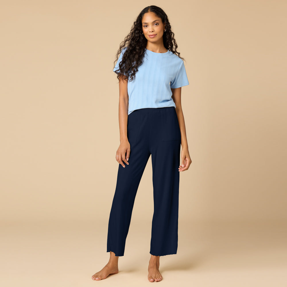 Pointelle Cropped Pant with Lettuce Edge Pointelle Cropped Pant with Lettuce Edge in Midnight