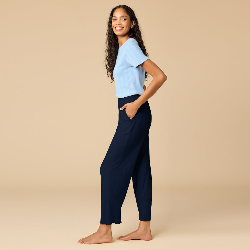 Pointelle Cropped Pant with Lettuce Edge Pointelle Cropped Pant with Lettuce Edge in Midnight
