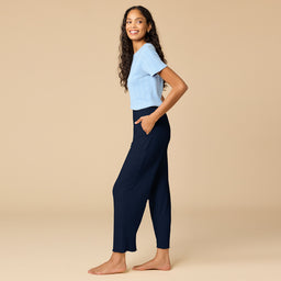 Pointelle Cropped Pant with Lettuce Edge Pointelle Cropped Pant with Lettuce Edge in Midnight