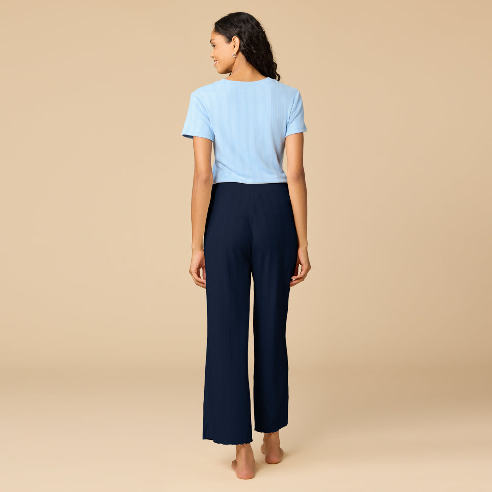 Pointelle Cropped Pant with Lettuce Edge Pointelle Cropped Pant with Lettuce Edge in Midnight