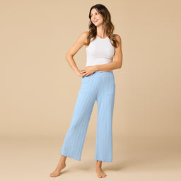 Pointelle Cropped Pant with Lettuce Edge Pointelle Cropped Pant with Lettuce Edge in Sky Blue