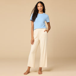 Pointelle Cropped Pant with Lettuce Edge Pointelle Cropped Pant with Lettuce Edge in Warm Sand