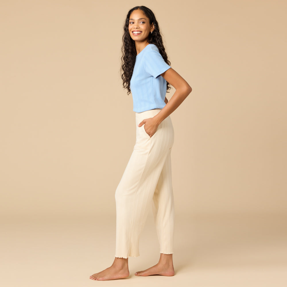 Pointelle Cropped Pant with Lettuce Edge Pointelle Cropped Pant with Lettuce Edge in Warm Sand