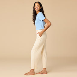 Pointelle Cropped Pant with Lettuce Edge Pointelle Cropped Pant with Lettuce Edge in Warm Sand