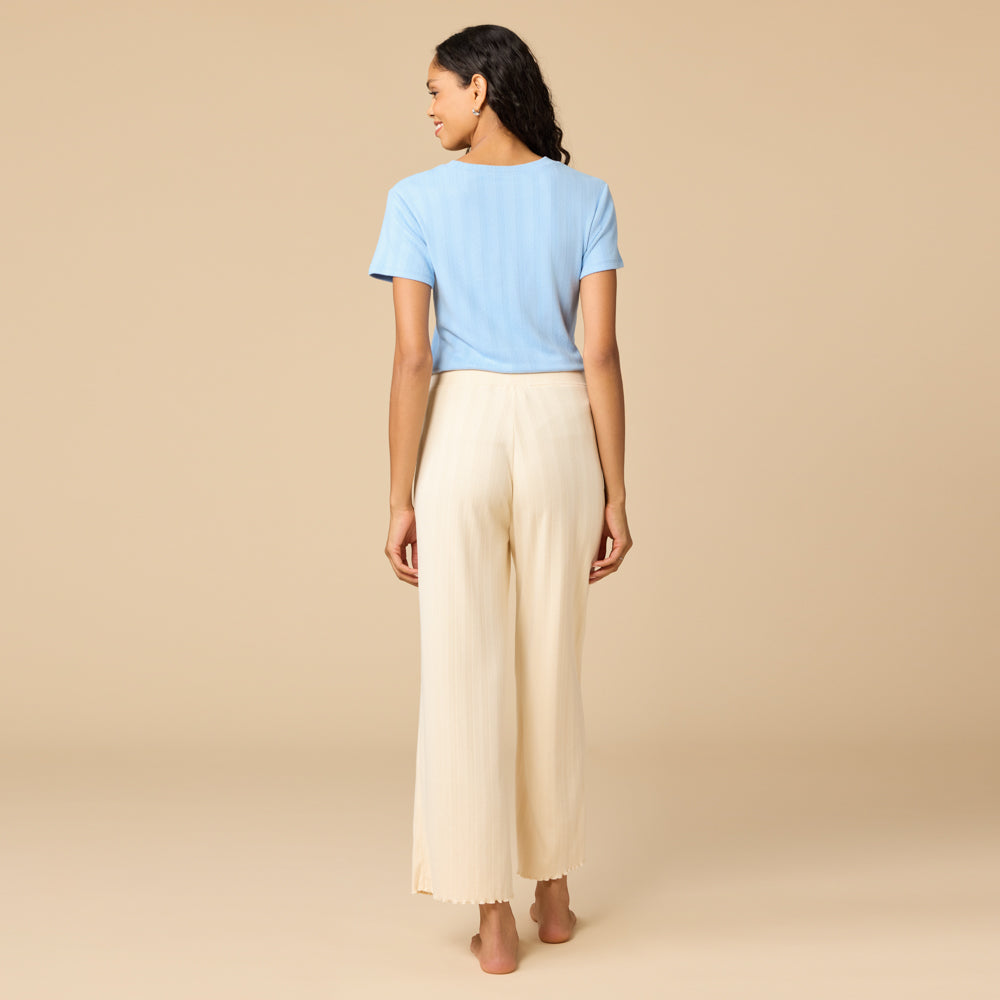 Pointelle Cropped Pant with Lettuce Edge Pointelle Cropped Pant with Lettuce Edge in Warm Sand