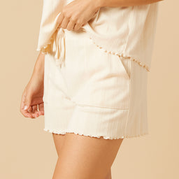 Pointelle Tap Shorts with Lettuce Edge Pointelle Tap Shorts with Lettuce Edge in Warm Sand