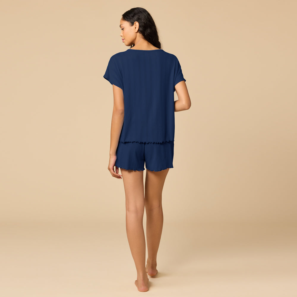 Pointelle Slouchy Tee with Lettuce Edge Pointelle Tap Shorts with Lettuce Edge in Midnight
