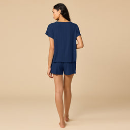 Pointelle Slouchy Tee with Lettuce Edge Pointelle Tap Shorts with Lettuce Edge in Midnight