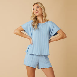 Pointelle Slouchy Tee with Lettuce Edge Sky Blue Loungewear & Sleepwear