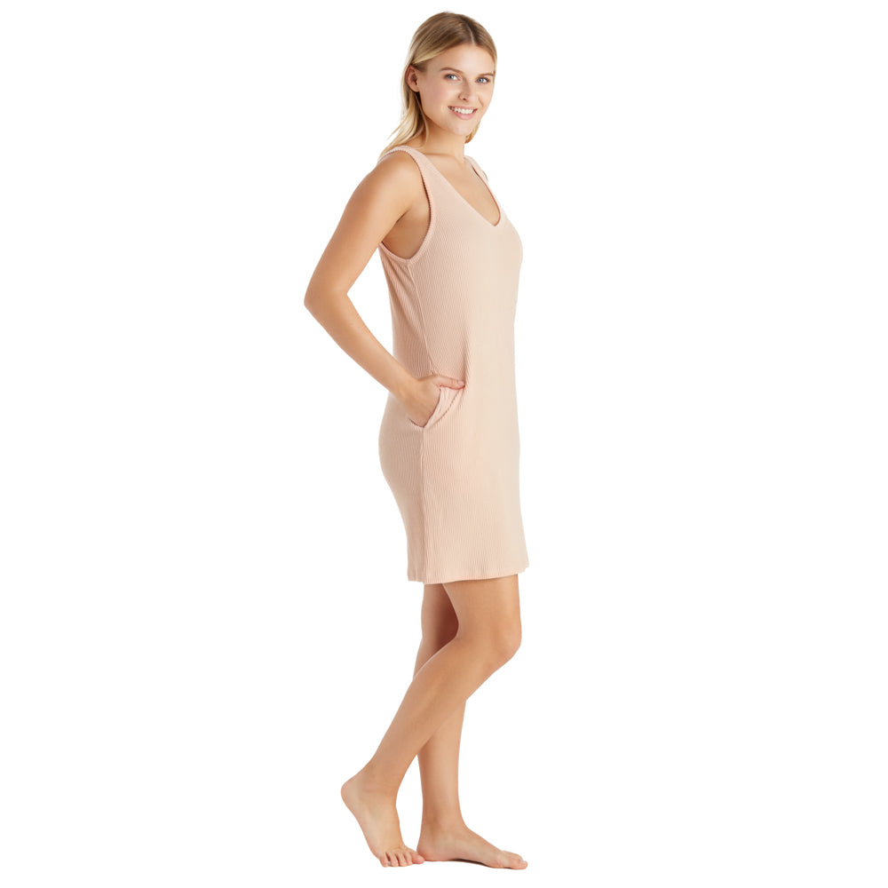 Rib Dream 34" Double V-Neck Lounge Dress Apricot