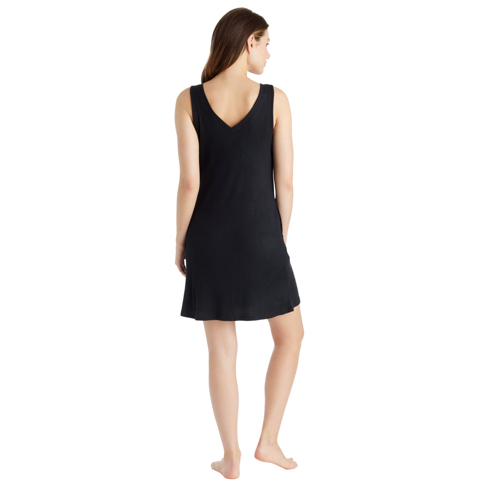 Rib Dream 34" Double V-Neck Lounge Dress Black