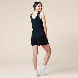 Rib Dream Double V-Neck Short Set Rib Dream Double V-Neck Short Set in Black