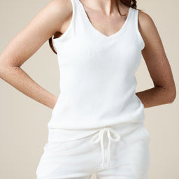 Rib Dream Double V-Neck Short Set Rib Dream Double V-Neck Short Set in Cloud