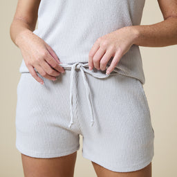 Rib Dream Double V-Neck Short Set Rib Dream Double V-Neck Short Set in Grey