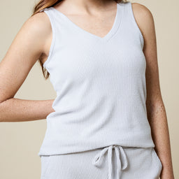 Rib Dream Double V-Neck Short Set Rib Dream Double V-Neck Short Set in Grey