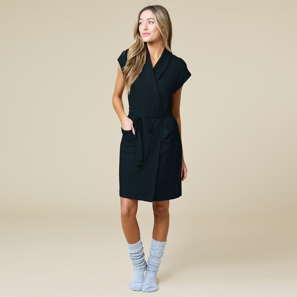 FLASH SALE - Rib Dream 35" Cap Sleeve Robe Black