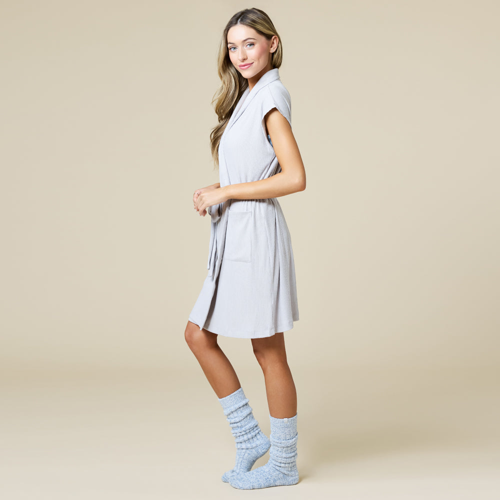 FLASH SALE - Rib Dream 35" Cap Sleeve Robe Grey
