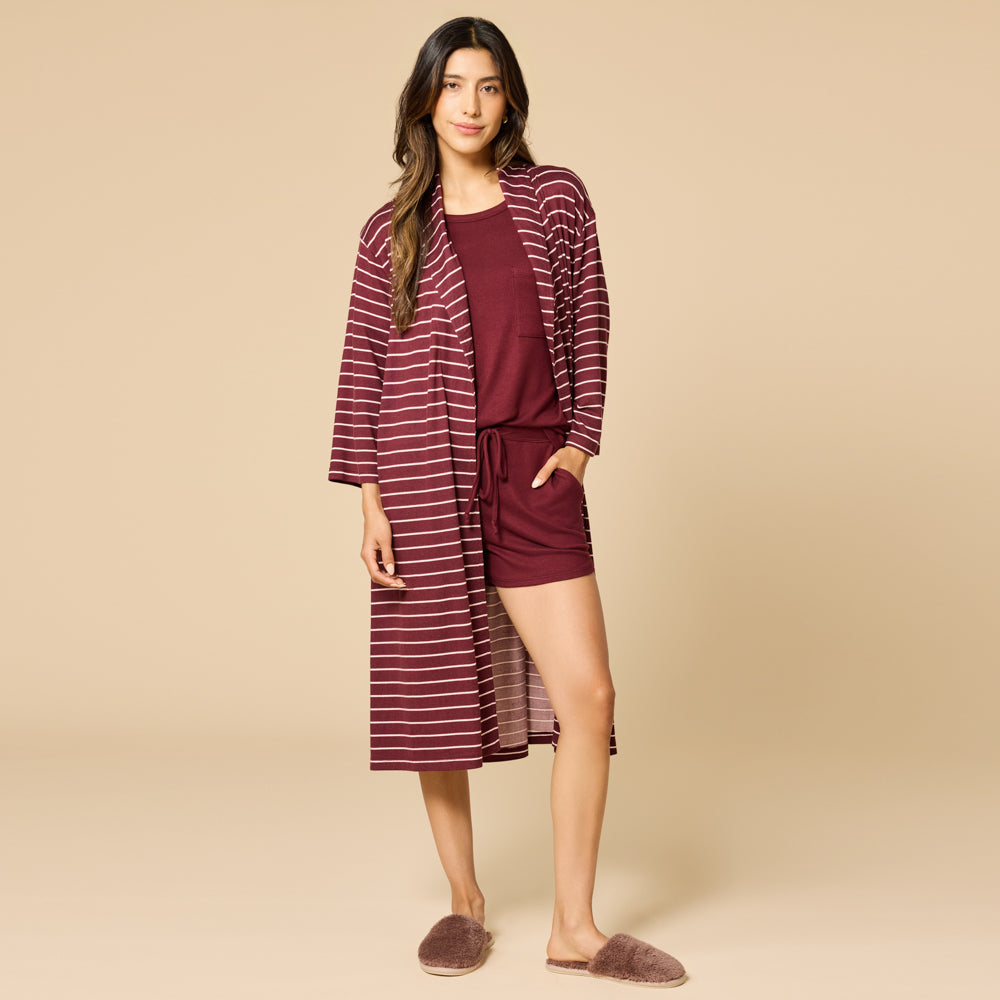 Dream Shawl Collar Robe Cherry Cola Stripe
