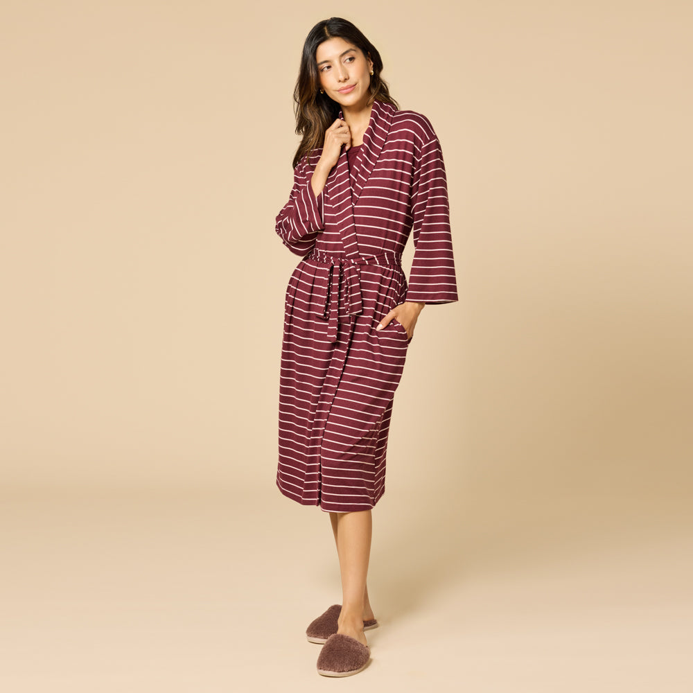 Dream Shawl Collar Robe Cherry Cola Stripe