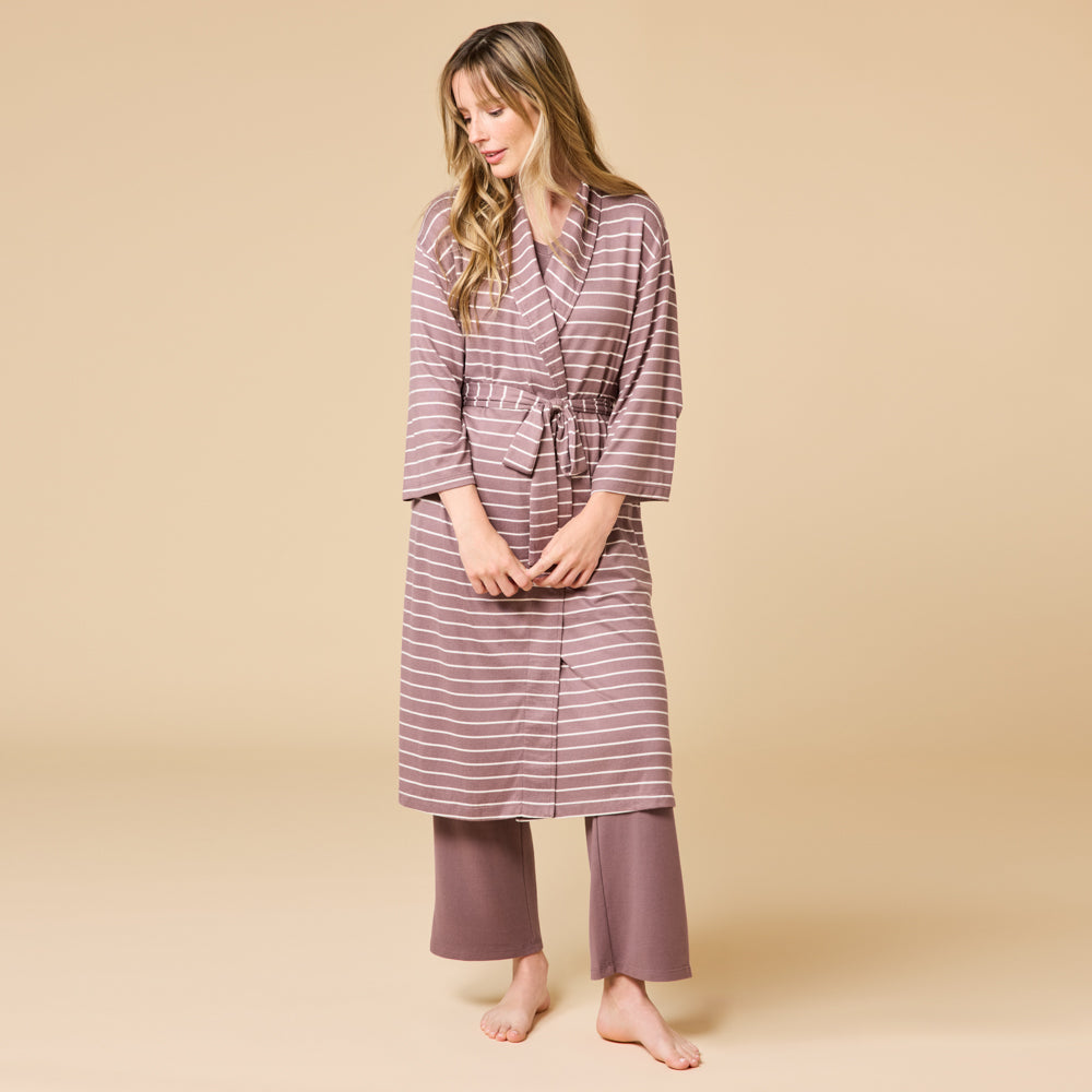 Dream Shawl Collar Robe Driftwood Stripe