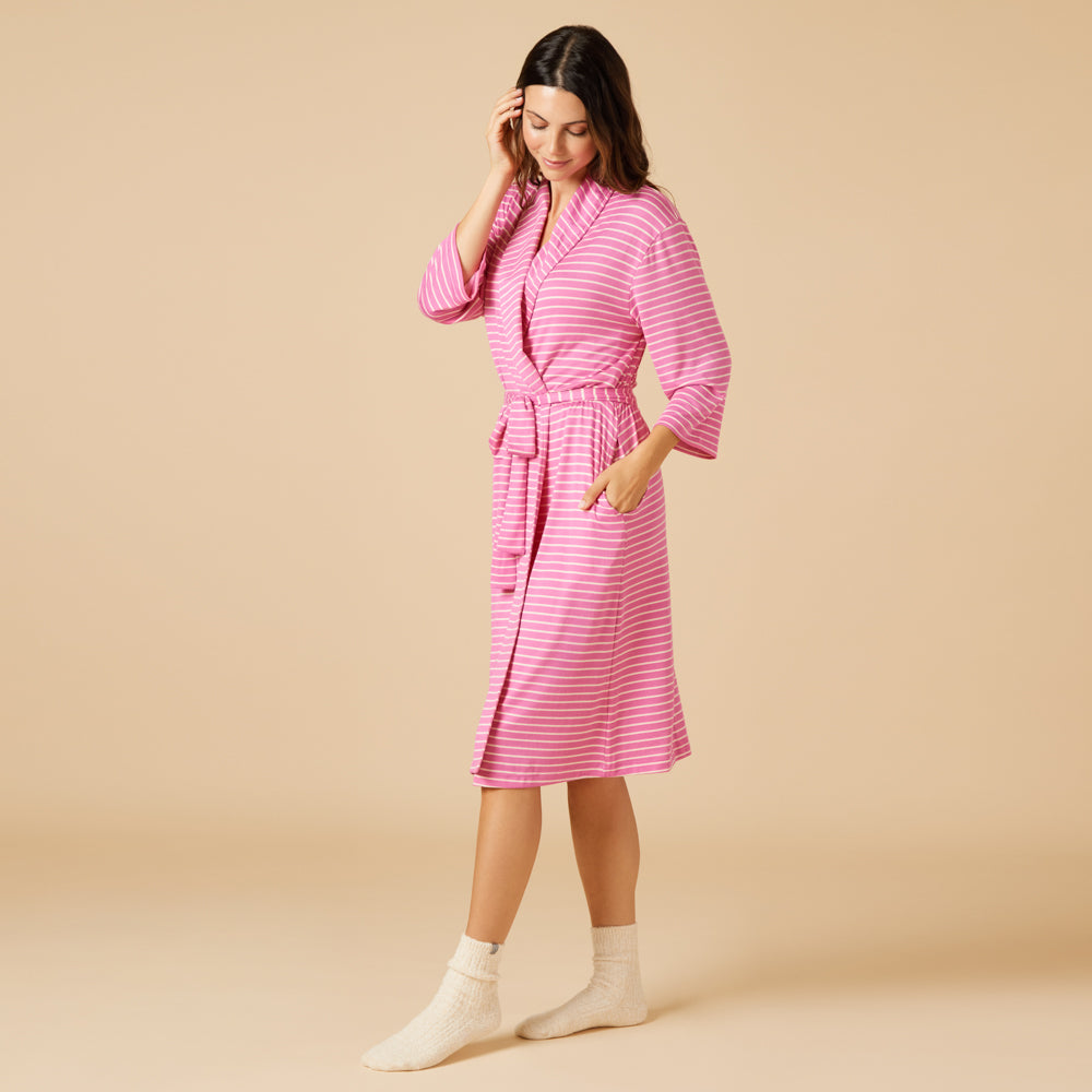 Dream Shawl Collar Robe Fuchsia Stripe