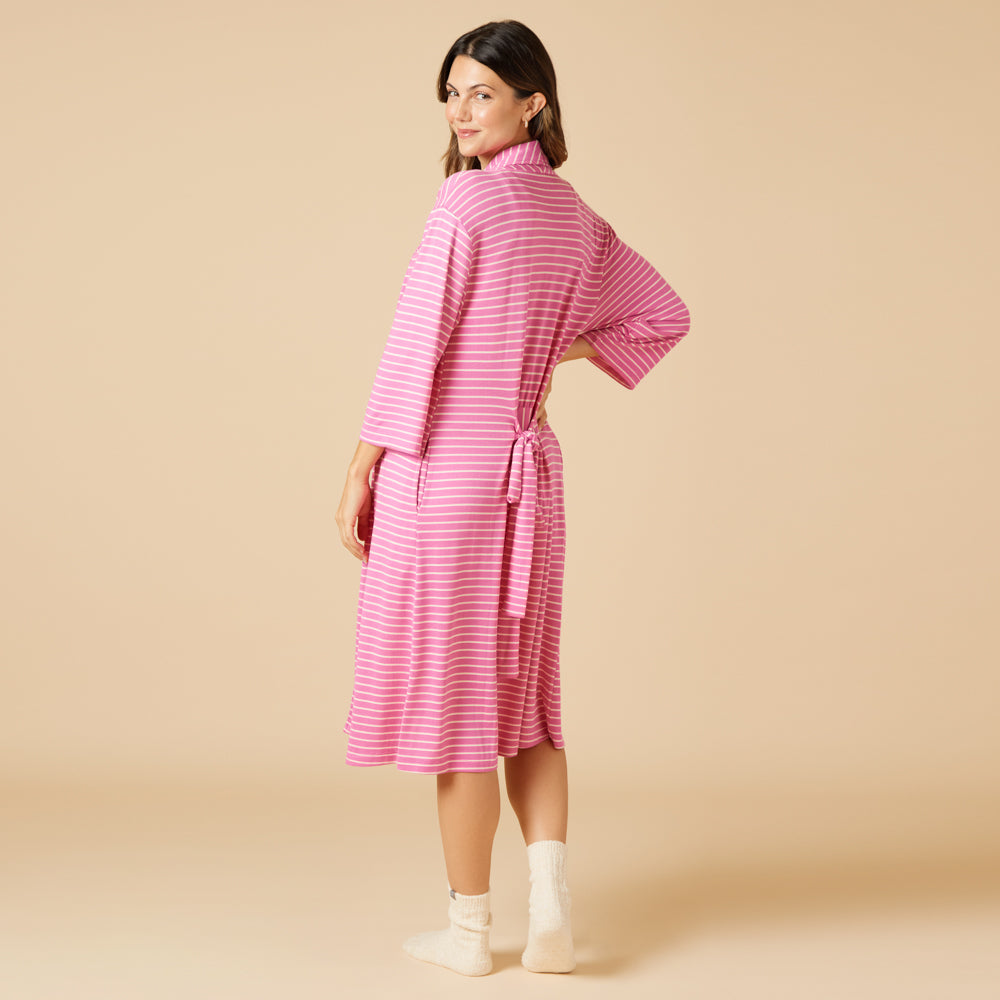Dream Shawl Collar Robe Fuchsia Stripe