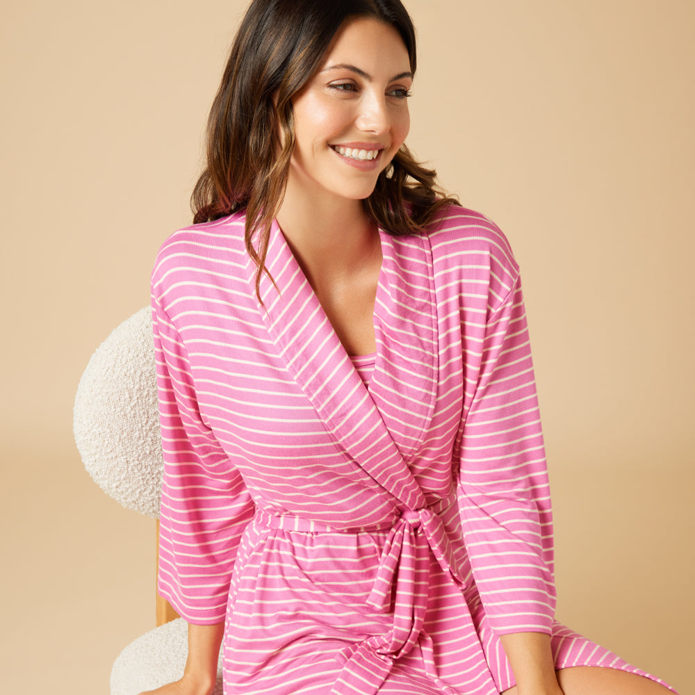 Dream Shawl Collar Robe Fuchsia Stripe