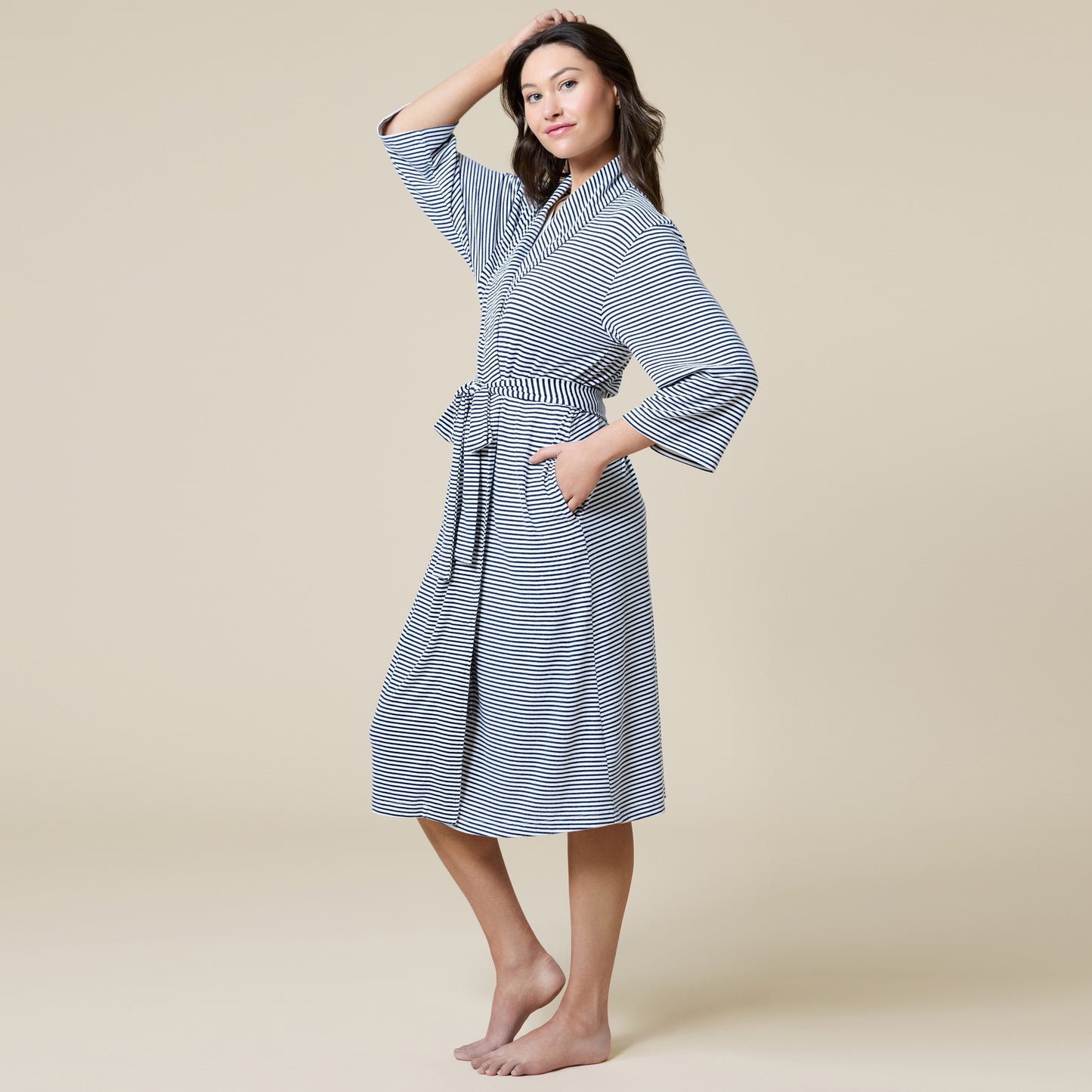 Dream Shawl Collar Robe in Midnight Stripe