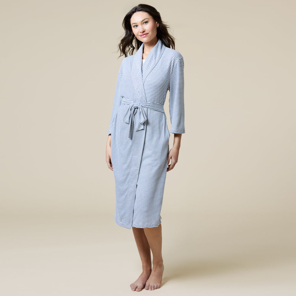 Dream Shawl Collar Robe Indigo-White
