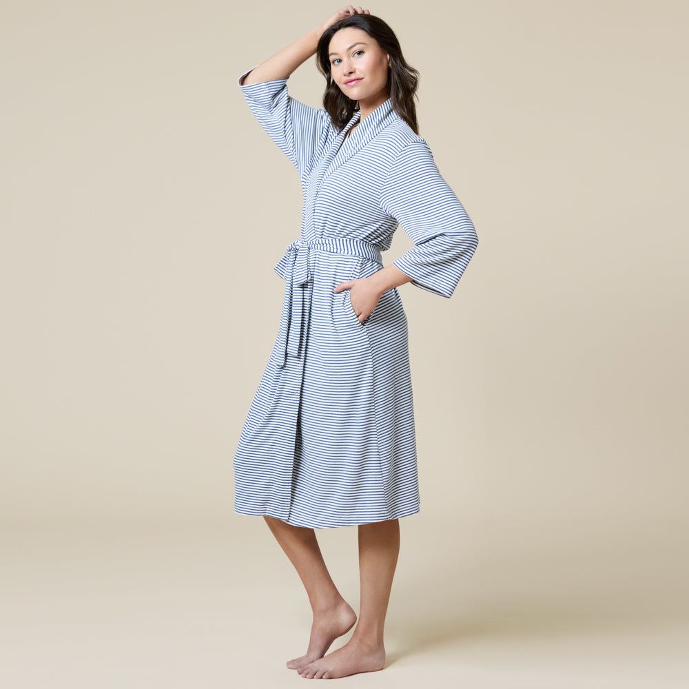 Dream Shawl Collar Robe Indigo-White