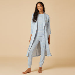 Dream Shawl Collar Robe Sky Blue Stripe