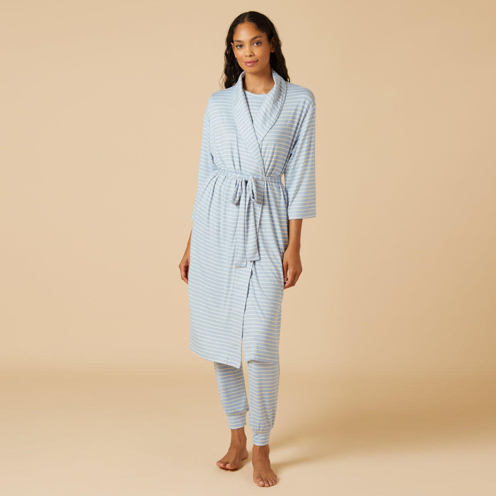 Dream Shawl Collar Robe Sky Blue Stripe