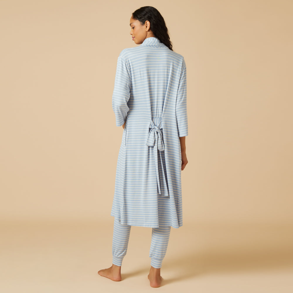Dream Shawl Collar Robe Sky Blue Stripe