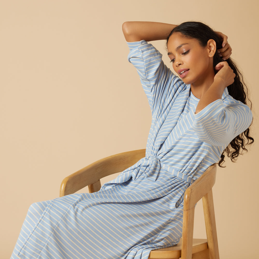Dream Shawl Collar Robe Sky Blue Stripe