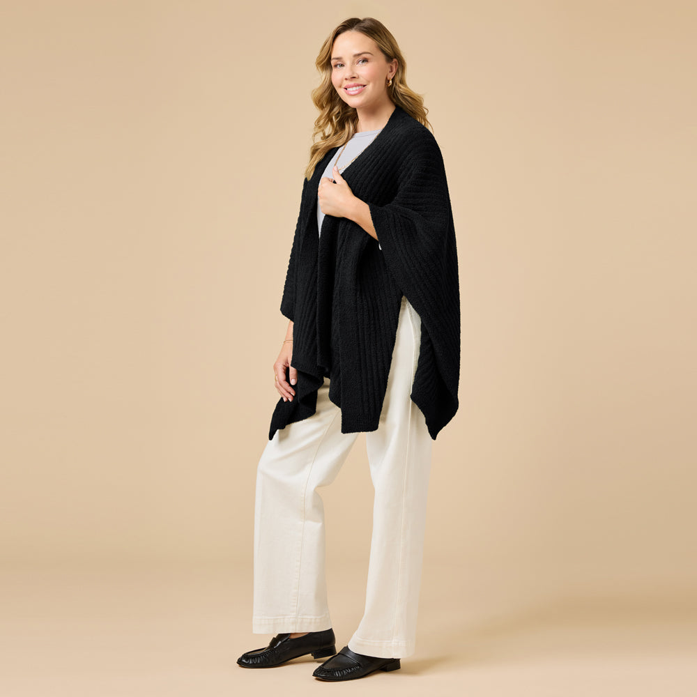 38" Solid Rib Marshmallow Shawl in Black