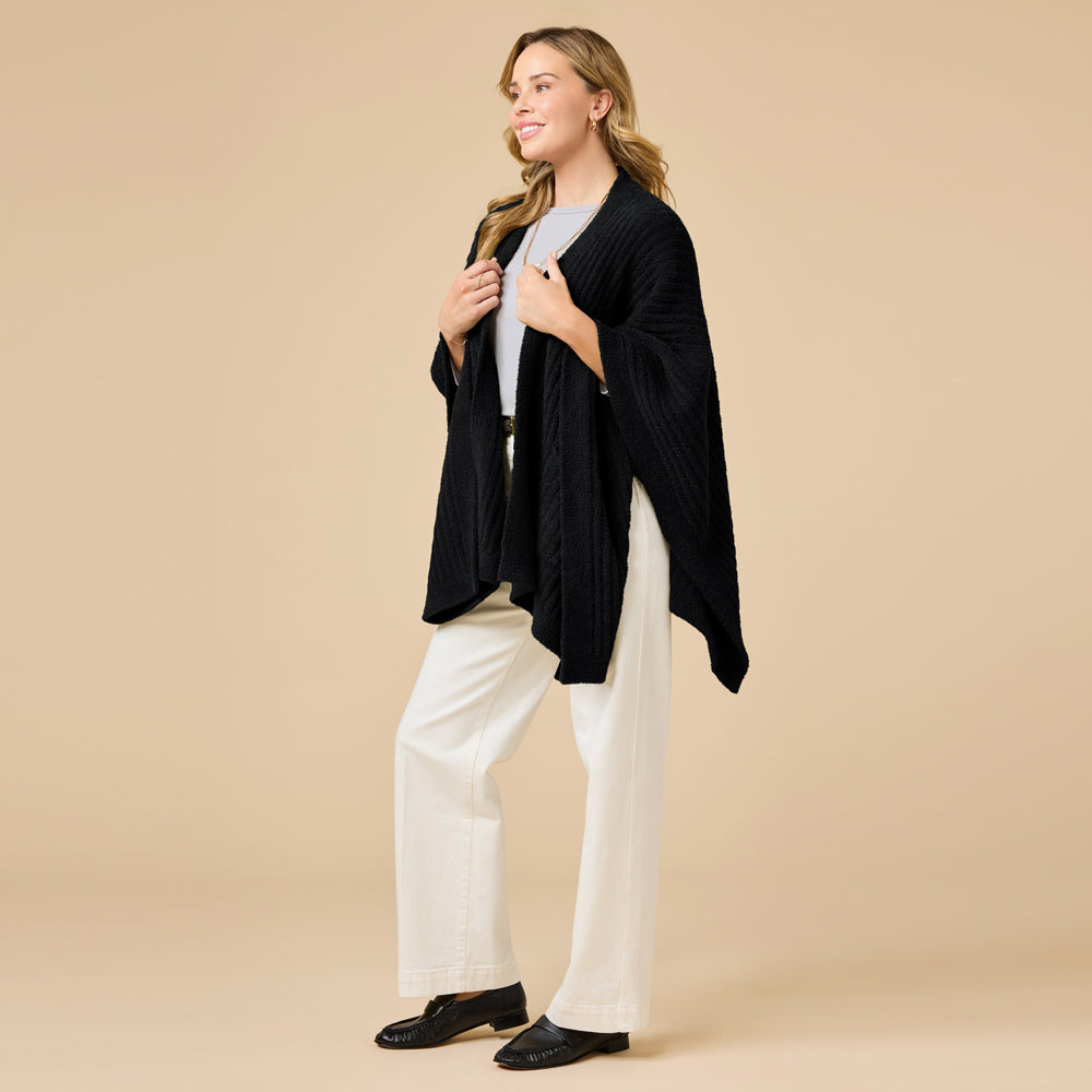 38" Solid Rib Marshmallow Shawl in Black