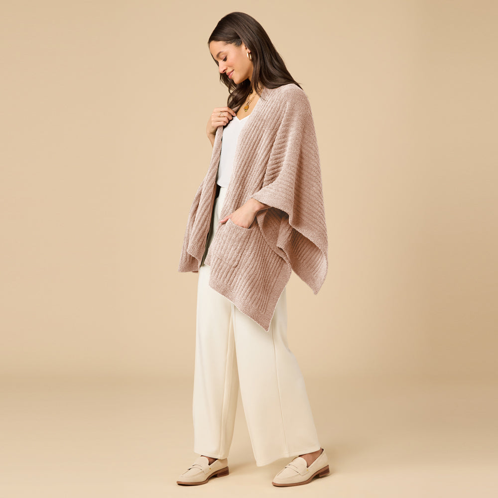38" Solid Rib Marshmallow Shawl in Coco