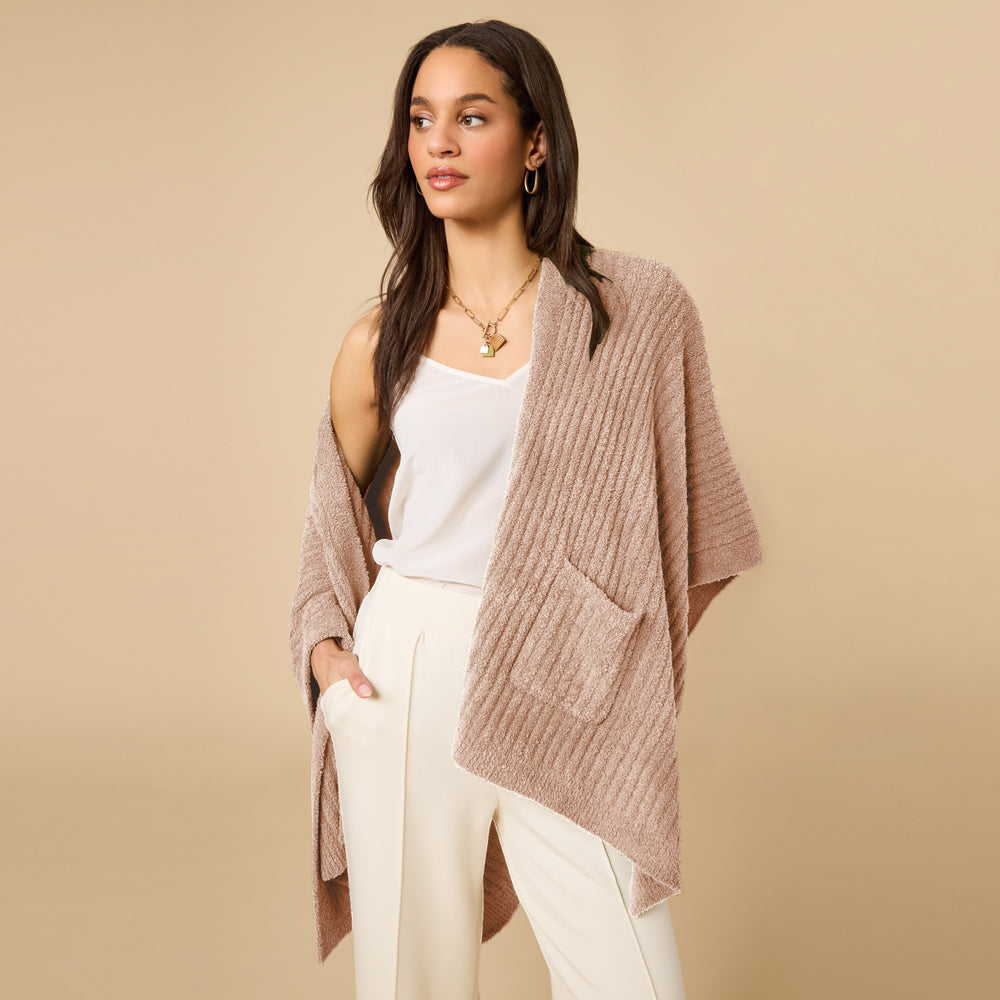 38" Solid Rib Marshmallow Shawl in Coco