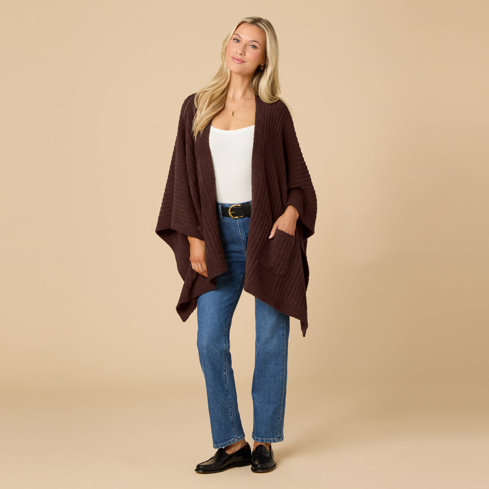 38" Solid Rib Marshmallow Shawl in Espresso