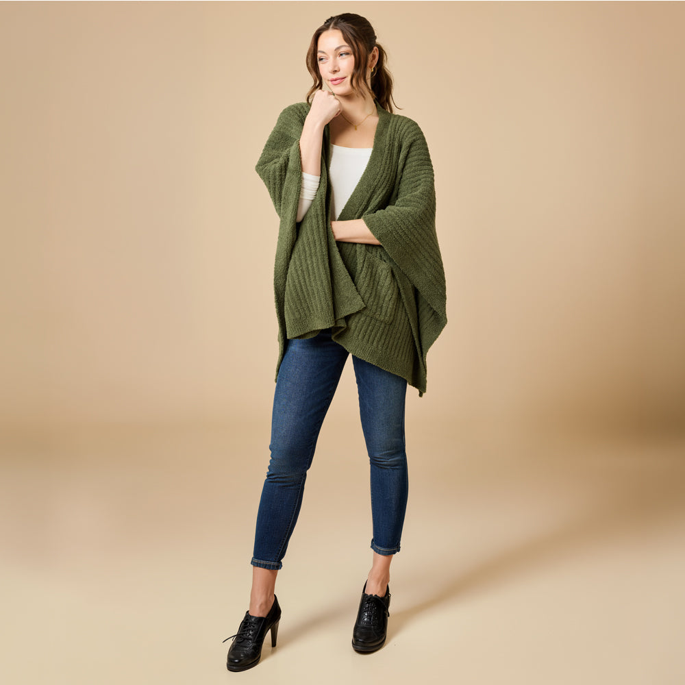 38" Solid Rib Marshmallow Shawl in Olive