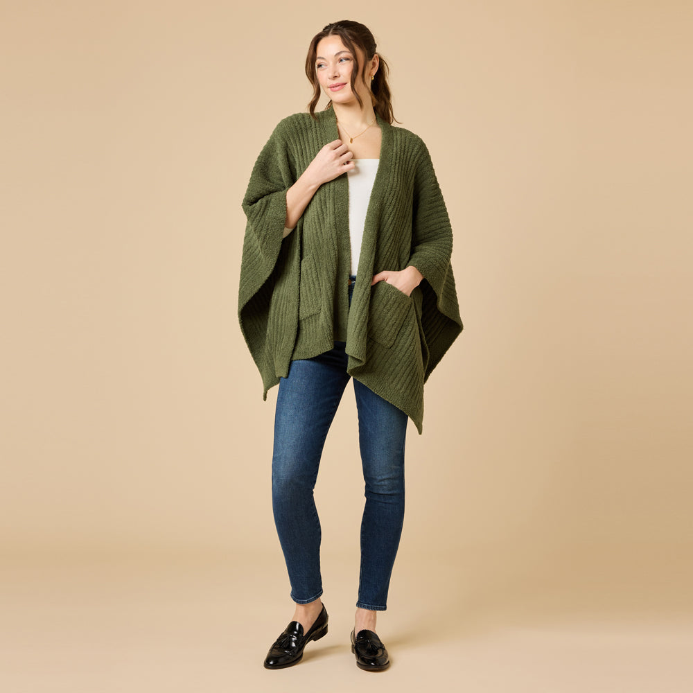 38" Solid Rib Marshmallow Shawl in Olive