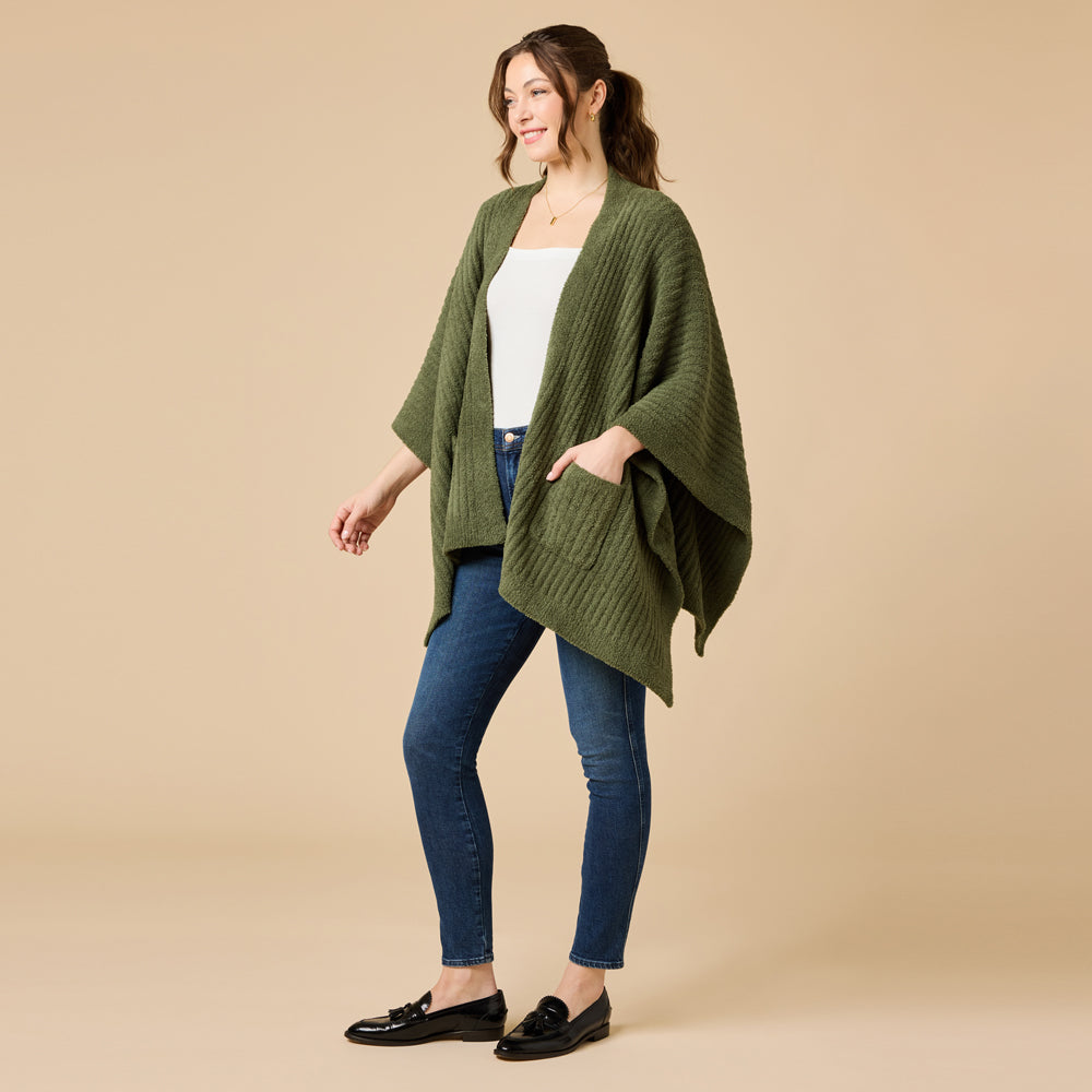 38" Solid Rib Marshmallow Shawl in Olive