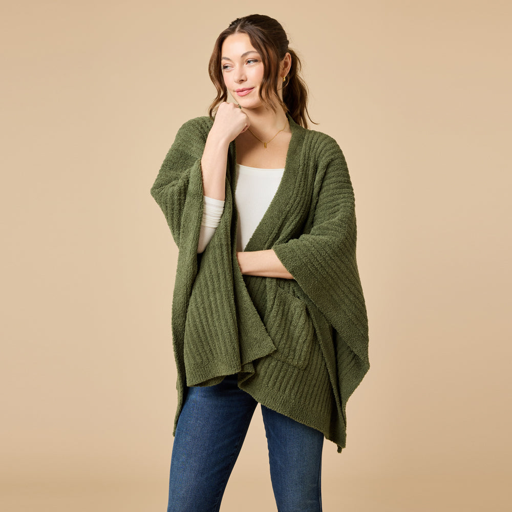 38" Solid Rib Marshmallow Shawl in Olive