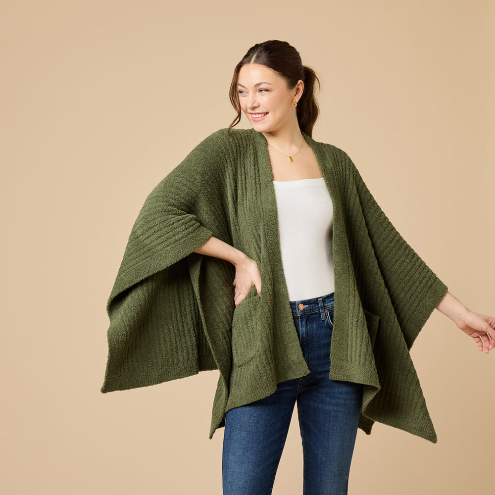 38" Solid Rib Marshmallow Shawl in Olive